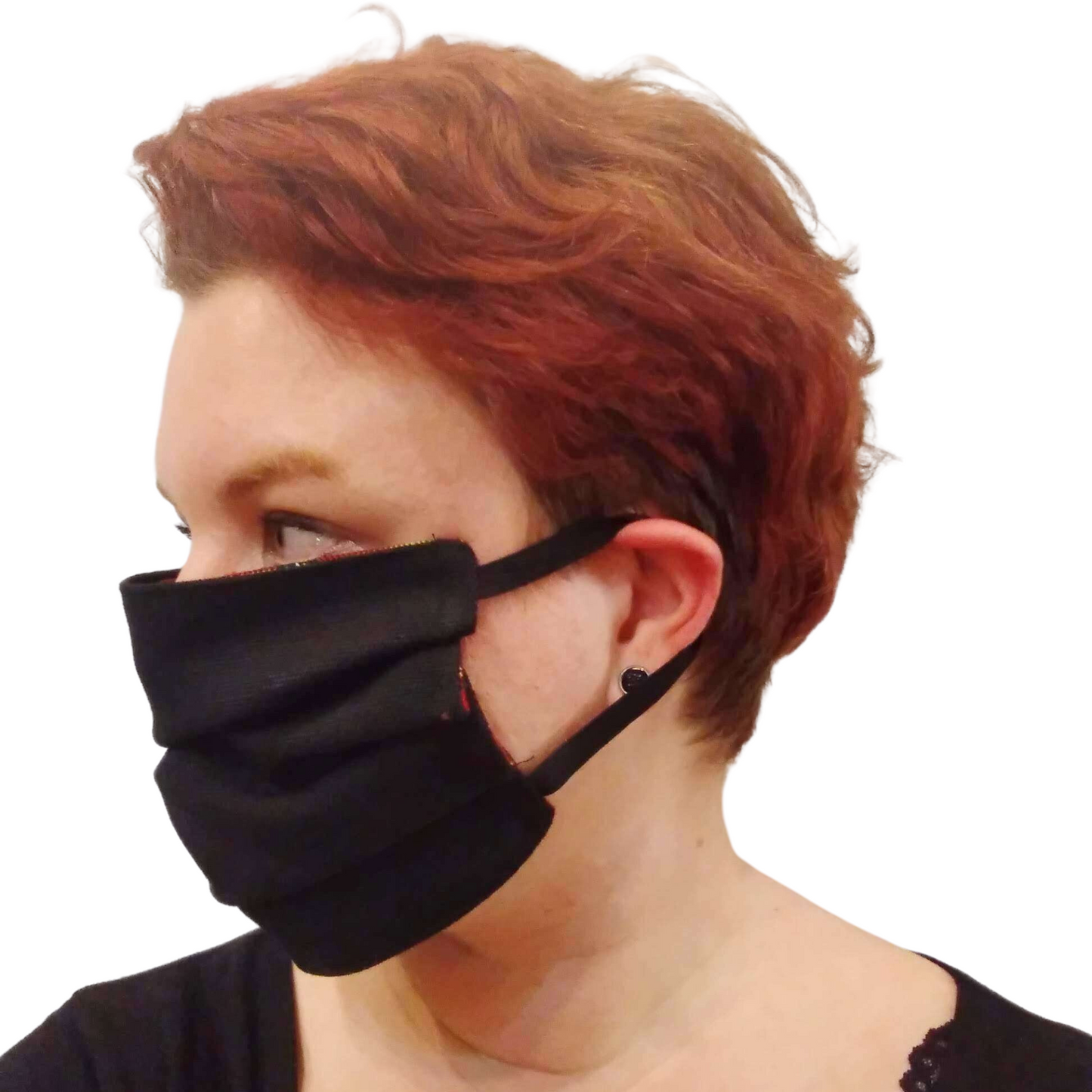 Face Mask - Reversible Red Plaid and Black Canvas