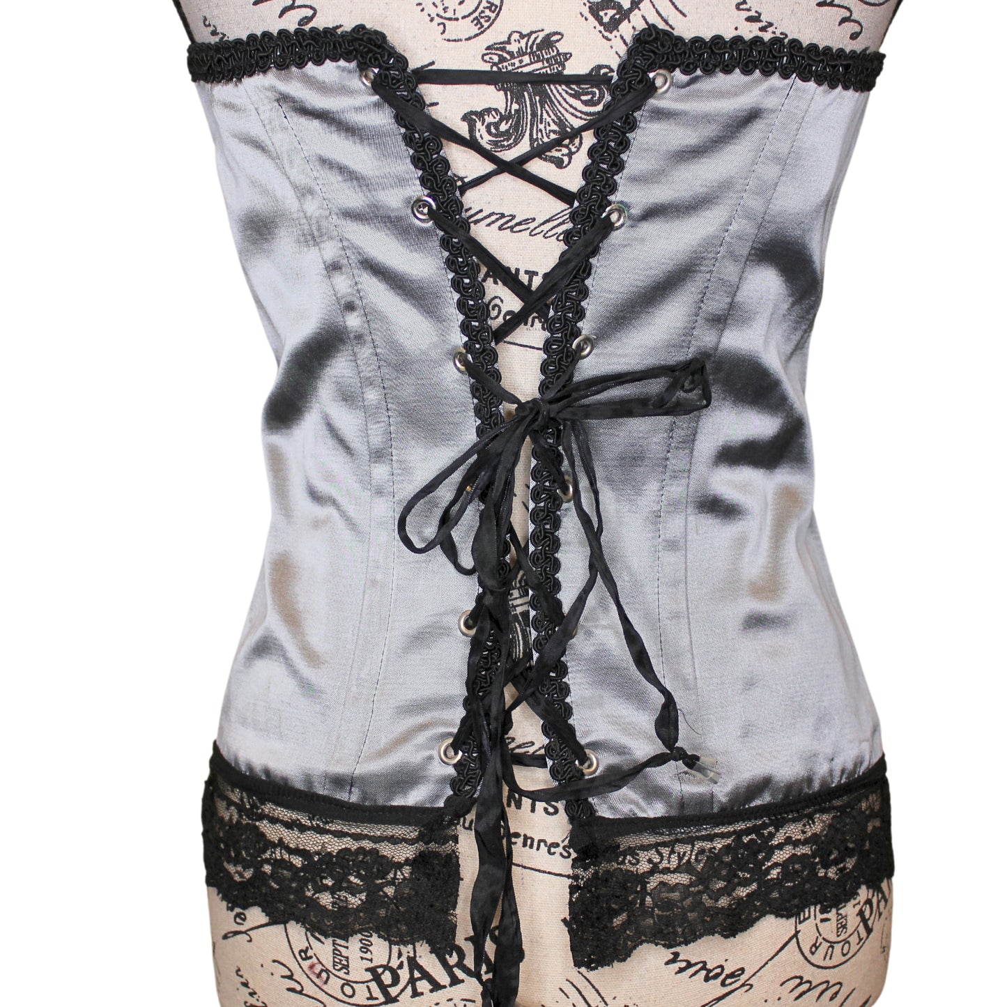 SALE The VM Silver Corset with Black Lace (size 4/6)