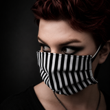 Face Mask - Reversible Black/ White Stripes and Black Canvas