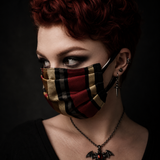 Face Mask - Reversible Red Stripe Tapestry and Black Canvas