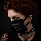 Face Mask - Reversible Vegan Leather to Grey Pinstripe