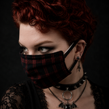 Face Mask - Reversible Wine Plaid and Black Canvas