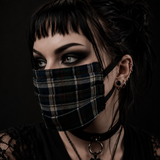Face Mask - Reversible Green Plaid and Black Canvas