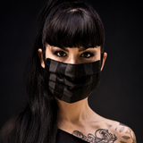 Face Mask - Reversible Black Stripe Tapestry to Black Canvas