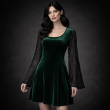 Lace-Sleeved Velvet Mini Dress