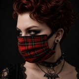 Face Mask - Reversible Red Plaid and Black Canvas