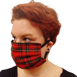 Face Mask - Reversible Red Plaid and Black Canvas