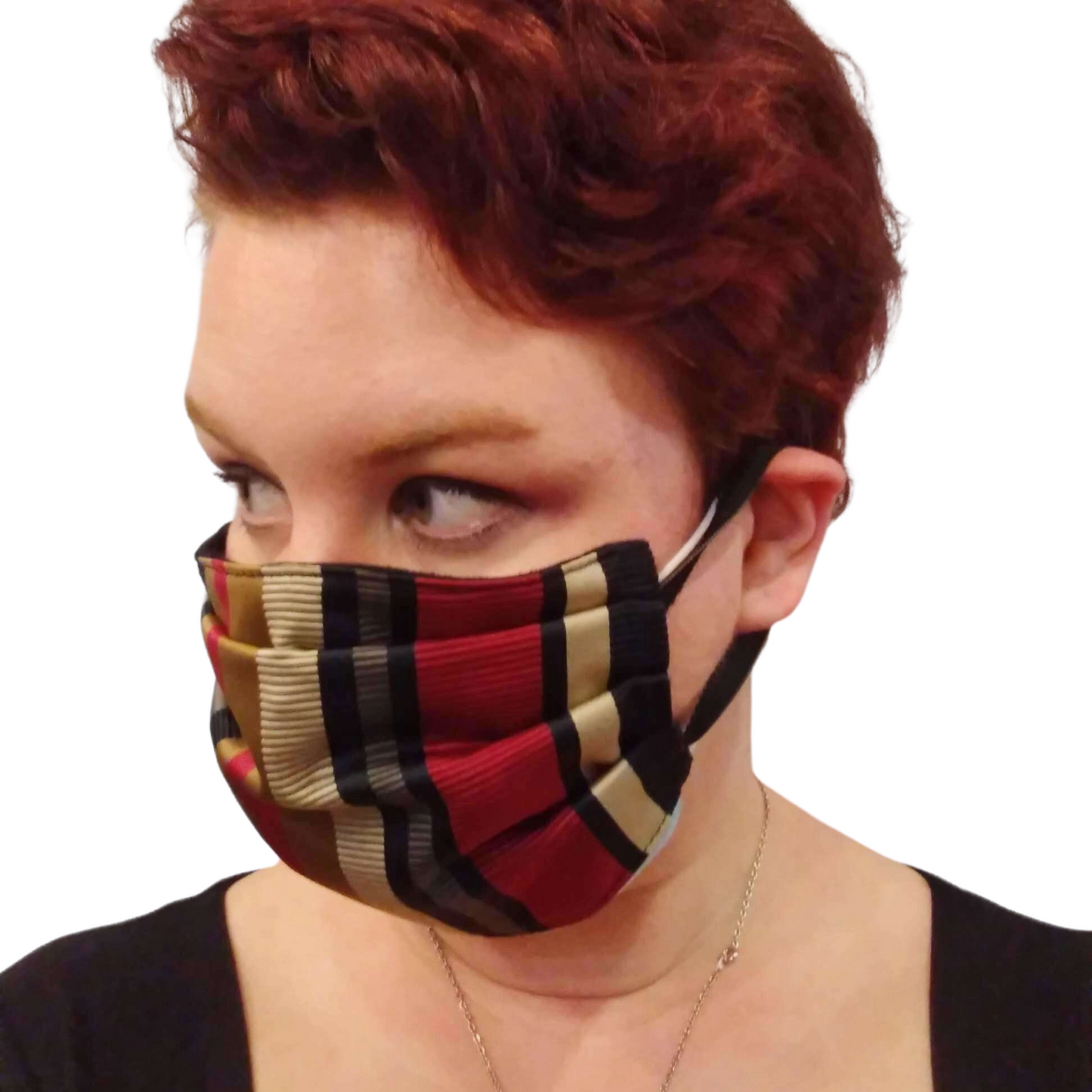 Face Mask - Reversible Red Stripe Tapestry and Black Canvas