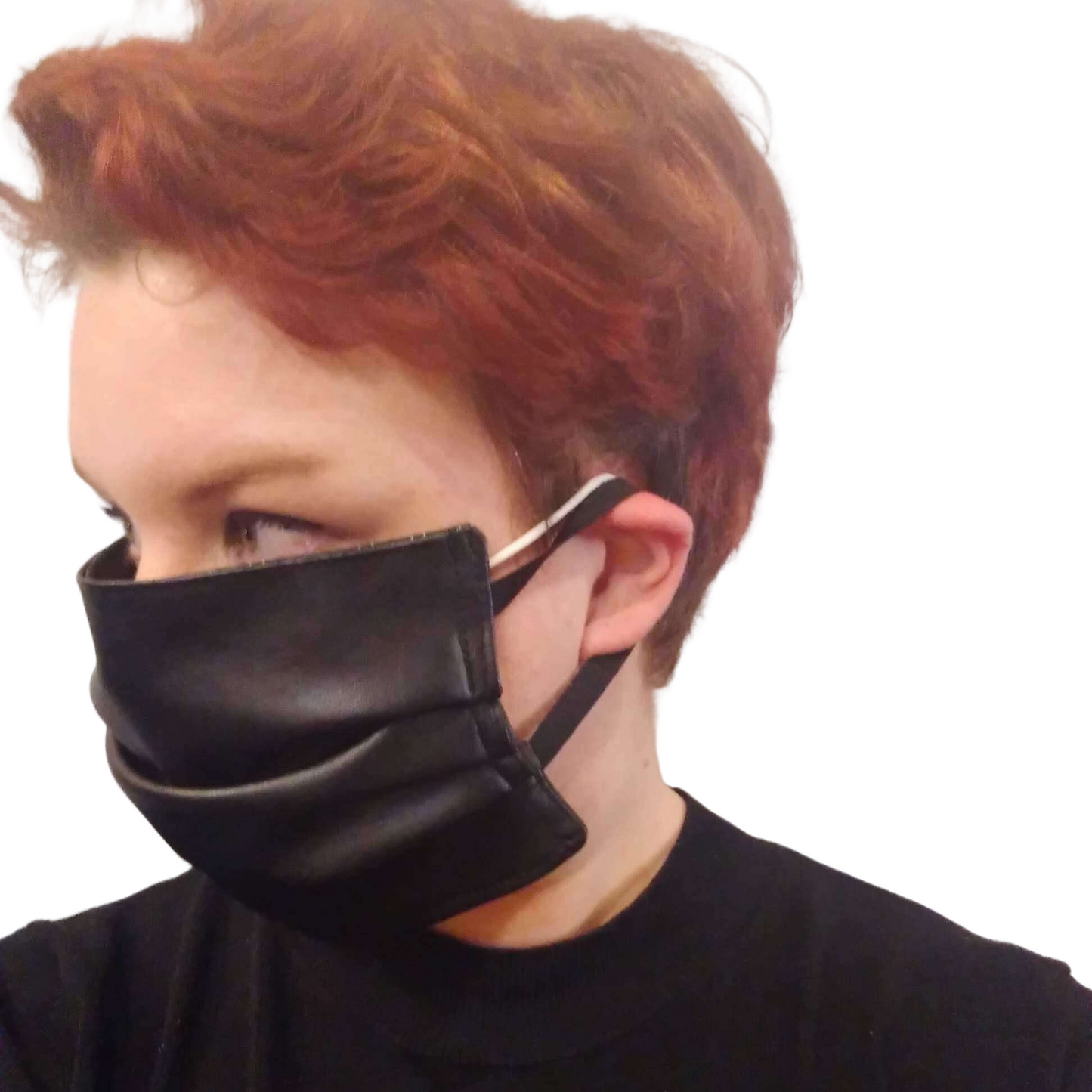 Face Mask - Reversible Vegan Leather to Grey Pinstripe