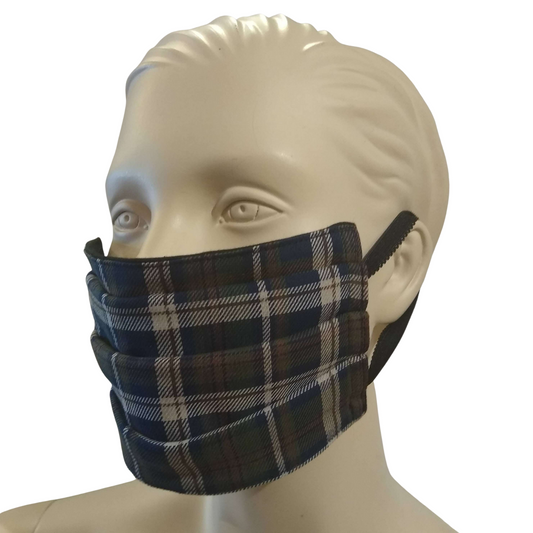 Face Mask - Reversible Green Plaid and Black Canvas