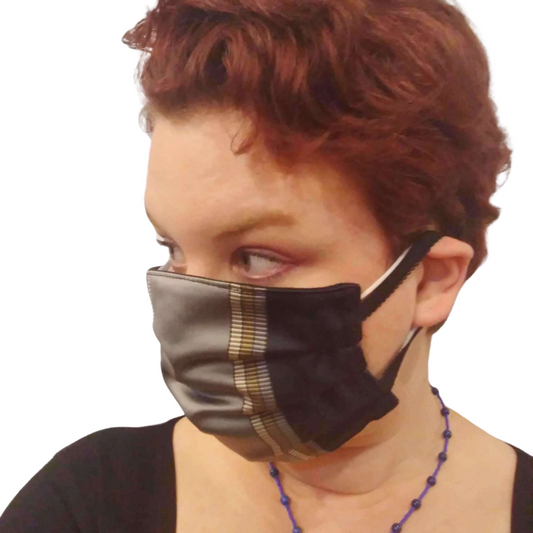 Face Mask - Reversible Grey Stripes and Black Canvas