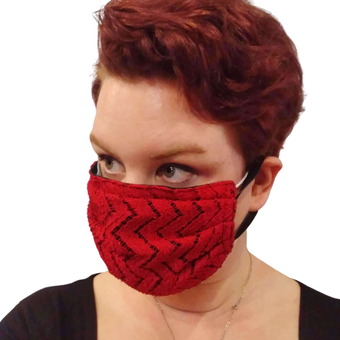 Face Mask - Reversible Red Lace and Black Canvas