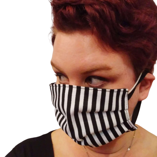 Face Mask - Reversible Black/ White Stripes and Black Canvas